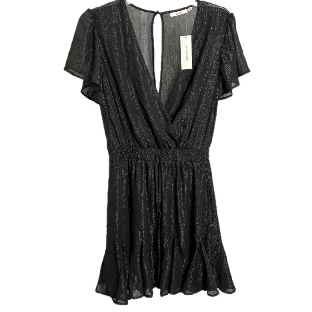 Francesca's Mi Ami Women's Dress Flare Black Short Sleeve Ruffle Low-Neck M NWT